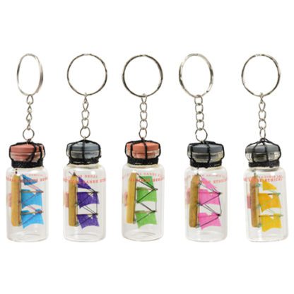 Porte-clés Bouteilles : 200 pièces - Dimensions : L. 5,5 cm - Référence : 7097 - Bateau en bouteille - maquette bateau - Matière : Bouteille en verre - Anneau en métal - Couleur : Multicolore - Modèles aléatoire - mondo déco entreprise française