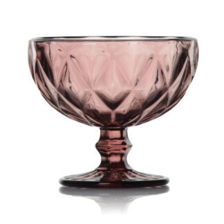 Coupes à facettes roses : Référence : 5709 6 pièces Dimensions : H. 10,7 cm | Ø 12 cm Contenance : 35 cl Matière : Verre Couleur : transparent Collection Clear Compatible lave-vaisselle - Mondo Déco entreprise française