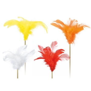 Plumes cabaret sur pique, plumes décoratives colorées à planter dans gâteaux, cocktails et glaces - Mondo Déco