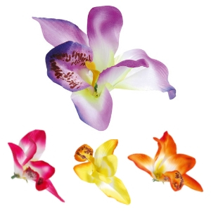 Orchidées Vanda GM sur pique : 250 pièces Sur pique longue Dimensions hors pique : Ø 13 cm Assortiment multicolore Modèles aléatoires Matière : tissu, plastique et bois Référence : 854A Décoration glaces et cocktails - Mondo Déco entreprise française