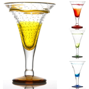 coupes séduction - Coupes / verre à pied, coupe de forme évasée pour glaces et cocktails - Couleurs jaune, rouge, bleu, vert - Fabrication artisanale, pièce uniques car verre soufflé à la bouche - Mondo Déco entreprise française