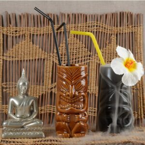 Tiki Maori verres en céramique – Lot de 3 – H.17 cm Ø 6,5 cm 47 cl