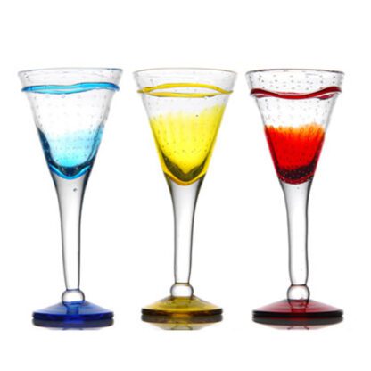 Coupes Saveur Géantes, coupe à glace, sorbet et dessert. Couleurs bleu, jaune, rouge en transparence. Pied haut, forme évasée. Mondo Déco entreprise française