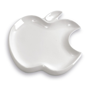 Assiette Pomme, assiette plate, forme pomme croquée, logo apple - Couleur blanche, en céramique, grès - Assiette à dessert - Mondo Déco entreprise française