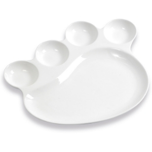 Assiettes Patte d'Ours plate et compartimentée - en céramique blanche, grès blanc - Mondo Déco entreprise française