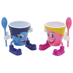 Coupes enfant - Coupe à glace en plastique pour enfant, cuillères incluses - couleur : rose ou bleu - 11 cl - Mondo Déco entreprise française