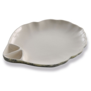 Assiettes Huître, assiette compartimentée, assiette de présentation, assiette fruits de mer - en forme d'huître - gris et blanc - céramique, grès - Mondo Déco entreprise française