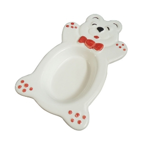 Coupes Ours Blanc, coupe à glace, assiette creuse pour enfant - forme ours avec petit noeud papillon rouge - couleur blanc / blanche - Mondo Déco