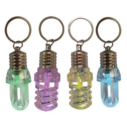 Porte-clés ampoules lumineuses : 200 pièces - Piles incluses - Dimensions : H. 6,3 cm - Matière : Plastique et métal - Couleur : transparent, argenté Lumière de couleur - Mondo déco entreprise française