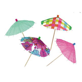 Parasols Jumbo : 200 pièces Sur pique Dimensions hors pique : Ø 18 cm Assortiment multicolore Modèles aléatoires, motifs fleuris, à pois,à carreaux... Matière : bois et papier Référence : 7036 Décoration glaces et cocktails Mondo Déco entreprise française