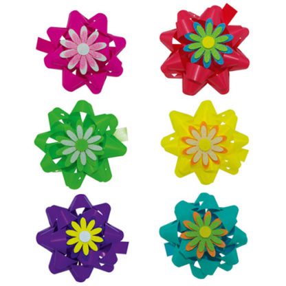 Fleurs Ruban sur pince - Décors Glaces et Cocktails - 12 pièces - Dimensions :  Ø 10,5 cm - Référence : 7074 - Matière : ruban et feutrine - Bicolore - Modèles aléatoires - Mondo Déco