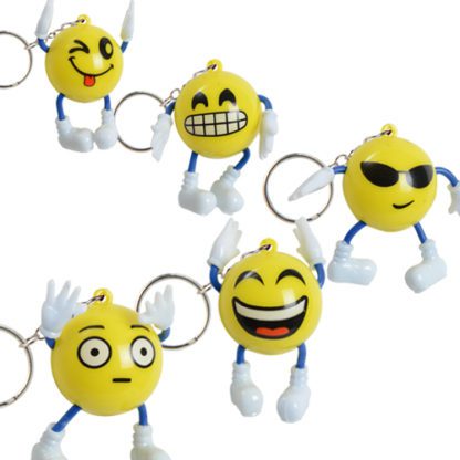 Porte-clés Tête Funny / porte-clé émoji / porte-clé smiley - 12 pièces Dimensions : H. 5 cm - Référence : 7164 - Matière : Plastique et métal - Couleur : Jaune et bleu - Modèles aléatoires, expressions diverses - mondo déco entreprise française