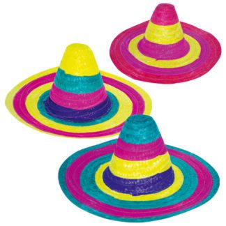 Chapeaux sombreros mexicains : Chapeau taille adulte 100 pièces Dimensions : Ø 48 cm Référence : 764D Matière : Paille Couleur : Multicolore - mondo déco