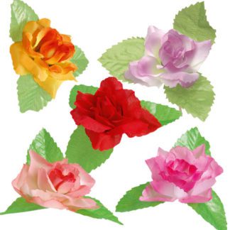 Roses et Feuilles GM sur pique : 250 pièces Sur pique courte Dimensions hors pique : Ø 9 cm Assortiment multicolore Modèles aléatoires Matière : synthétique Référence : 788 Décoration glaces et cocktails - Mondo déco entreprise française