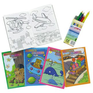 Set Coloriage - Crayons de couleur inclus - Cadeau pour menu enfant - mondo déco entreprise française