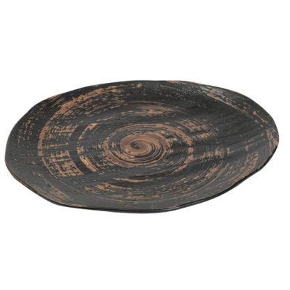 Assiettes Volcanik - en céramique - couleur : noir et marron - rainurée - assiette plate - forme ovale - Mondo Déco entreprise française