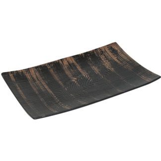 Assiettes Volcanik Rectangles - en céramique - surface rainurée - assiette plate, rectangle - couleur marron et noir - Mondo Déco, entreprise française