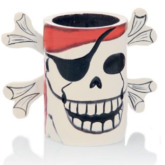 porte-verre Bois Pirate Avec Os - en bois, sculpté et peint à la main - Verre à cocktail en bois, Mondo Déco entreprise française