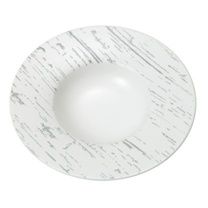 Assiettes Signature Pasta - assiette pour pâte et risotto - forme : ronde, bords plats - couleur : blanc et gris - Rainuré - Mondo Déco entreprise française