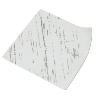 Assiette Signature Carrée Relevée - en céramique - Couleur : gris et blanc - forme carrée, angle / bord relevé - Mondo Déco, entreprise française