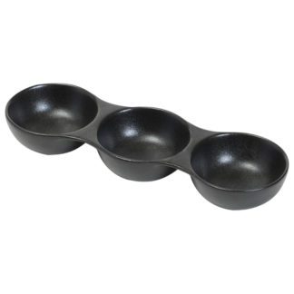 Bols 3 Compartiments Noirs - triple petits bols siamois - céramique - couleur noir / noire - Mondo Déco, entreprise française