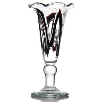 Coupes Valérie Chocolat : fabrication artisanale, verre soufflé à la bouche. Verre marron et transparent. Pied moyen, travaillé, forme coupe évasée, haut ondulé. Mondo Déco, entreprise française