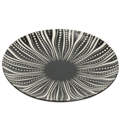 Assiettes Iris Rondes - assiette plate, rond, motifs noirs et blancs, en céramique - Mondo Déco entreprise française