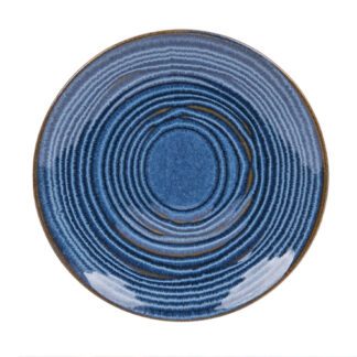 Assiettes Indigo GM - couleur : bleu / bleue et marron - en céramique - assiette plate ronde - Mondo Déco, entreprise française