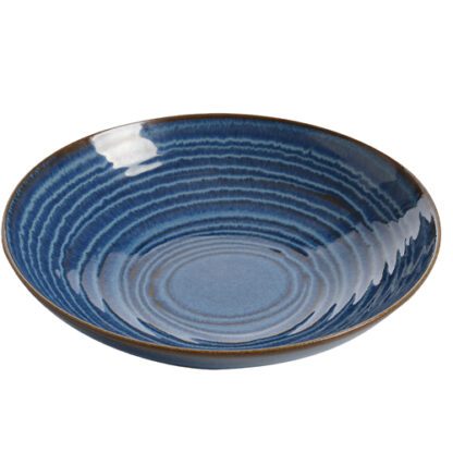 Assiettes Creuses Indigo - couleur : bleu / bleue et marron - en céramique - assiette creuse / à soupe / plats en sauce - Mondo Déco, entreprise française