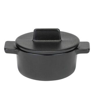 Mini Cocottes Noires avec couvercle - céramique noire - couleur : noir - forme ronde - poignées plates - Mondo Déco entreprise française