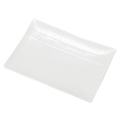 assiettes Rectangles Zen - blanche - ton sur ton, strié, bande horizontale - céramique blanche, grès, Mondo Déco, entreprise française