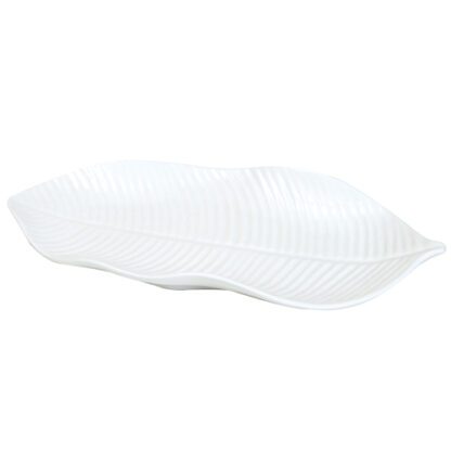 Assiettes Feuille de Bananier - assiette plate, ondulée, en forme de feuille - en céramique blanche, grès blanc - Mondo Déco, entreprise française