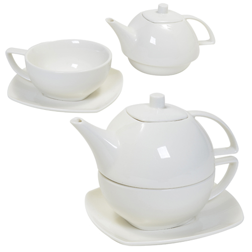 Set de 2 tasses et soucoupe en céramique blanche 20cl