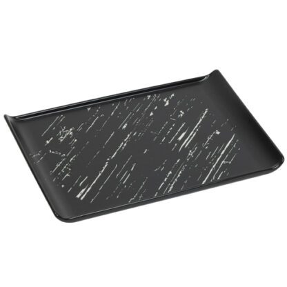 Assiettes Signature Plateaux Noirs - couleur : noir et blanc - forme : rectangle, bords relevés - en céramique - Mondo Déco, entreprise française