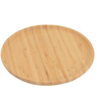 Assiette Bambou PM, forme ronde, bords relevés, en bois de bambou, couleur bois clair naturel, Mondo Déco, entreprise française