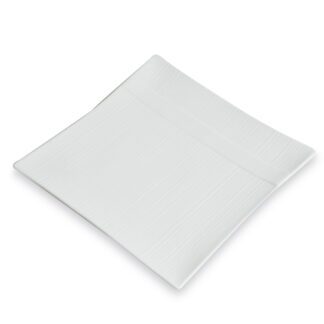 Assiettes Carrées Zen PM - céramique blanche, grès blanc - striée, bande horizontale - Mondo Déco entreprise française