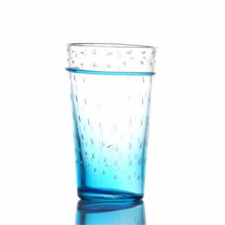 Verres Split Bleu - verres bleu en transparence, empilables, fabrication artisanale, soufflés à la bouche. Mondo Déco, entreprise française.