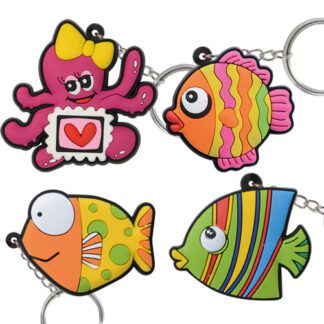 Porte-clés Mer : 30 pièces - Piques incluses - Dimensions : H. 5 cm - Référence : 755 S - Matière : Silicone et métal - Couleur : Multicolore - Modèles aléatoires - Modèles aléatoires