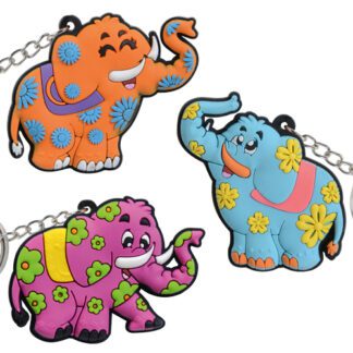 Porte-clés Eléphants - pachyderme - animaux - savane : 30 pièces - Piques incluses - Dimensions : H. 4 et 5 cm - Référence : 755 T - Matière : Plastique et métal - Couleur : Multicolore - Modèles aléatoires - Mondo Déco entreprise française