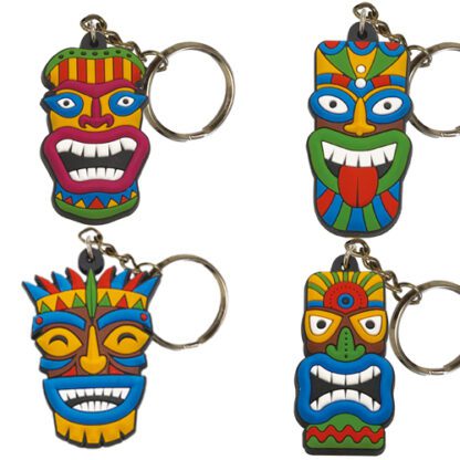 Porte-clés Tikis - 30 pièces - Piques incluses - Dimensions : H. de 5,5 à 6 cm - Référence : 755 X - Matière : Silicone et métal - Couleur : Multicolore - Modèles assortis - Mondo Déco entreprise française