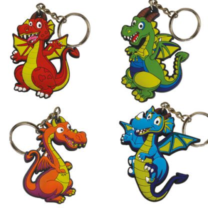 Porte-clés Dragons - fantaisie - pour enfant : 50 pièces - Piques en bois incluses - Dimensions : H. de 6 à 7 cm - Référence : 755 Y - Matière : Silicone et métal - Couleur : Multicolore - Modèles aléatoires - Mondo Déco entreprise française