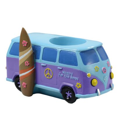 porte-verre Van - verre à cocktail en résine style van vintage volkswagen violet et bleu avec planche surf - porte coupe à glace - Mondo Déco entreprise française