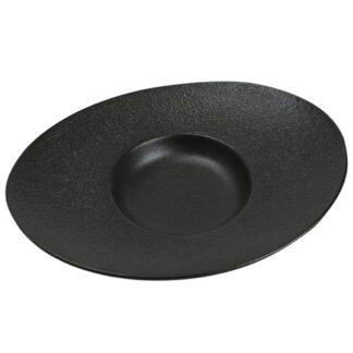 Assiettes Pasta Ovales Noires - Assiette pour pâtes, risotto - couloir : noir - céramique - forme ovale - bords relevés plats, assiette creuse - Mondo Déco, entreprise française