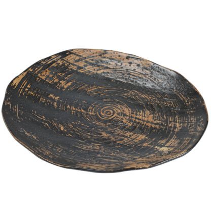 Assiettes Volcanik PM - forme ovale - couleur : noir et marron - en céramique - surface rainurée - Mondo Déco, entreprise française