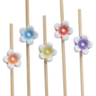 Piques Brochette Fleur - bois et plastique - couleur : naturel et multicolore - pour vos viandes, tapas et apéritifs - Mondo Déco entreprise française