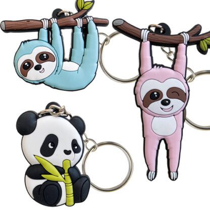 Porte-clés Pandas/ Paresseux / mignons - 40 pièces - Piques en bois  incluses - Dimensions : H. de 4,5 à 8 cm - Référence : 755 V - Matière : Silicone et métal - Couleur : Multicolore - Modèles aléatoires - Mondo Déco entreprise française