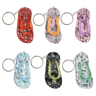 Porte-clés Tong Strass : 12 pièces - Dimensions : H. 6,5 cm - Référence : 7163 - Matière : EVA (Ethylene Vinyl Acetate) et métal - Couleur : Unie, aléatoires - Mondo Déco entreprise française