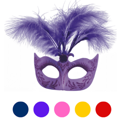 Masques Plumes XXL : 200 pièces - Avec élastique pour tenir sur la tête - Dimensions hors pique : H. 18 cm - L. 26 cm - Sur pique en bois - Matière : Plume et plastique - Couleur : Ton sur ton - Bleu, rose, rouge, violet, jaune... - Collection : Les Plumes - Référence : 7208 - Masque vénitien, pour soirées déguisées - Décoration glaces et cocktail - Mondo Déco entreprise française