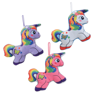 Peluches Licorne - 24 pièces - Référence : 7223 - Dimensions: H. 18 cm - Matière : Tissu - mousse - Couleur : Multicolore - modèles aléatoires - Mondo Déco entreprise française
