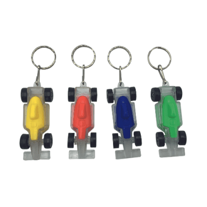 Porte-clés Voitures Lumineuses - Dimensions : H. 9 cm - Matière : Plastique et métal - Piles incluses - Couleur : Modèles aléatoires, rouge jaune bleu vert etc... - Mondo Déco entreprise française